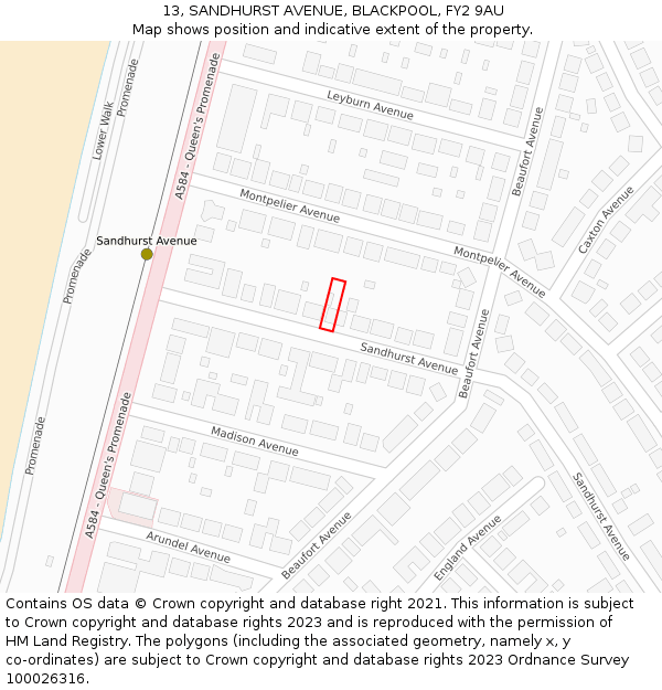 13, SANDHURST AVENUE, BLACKPOOL, FY2 9AU: Location map and indicative extent of plot