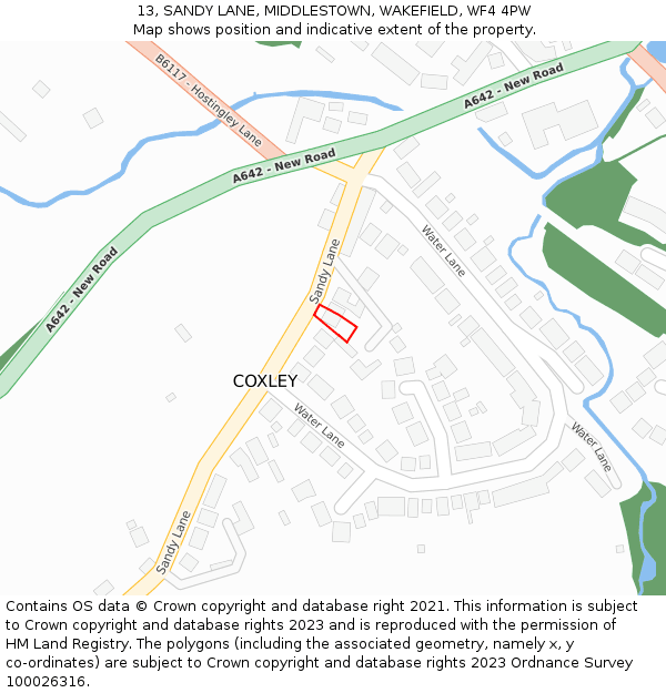 13, SANDY LANE, MIDDLESTOWN, WAKEFIELD, WF4 4PW: Location map and indicative extent of plot