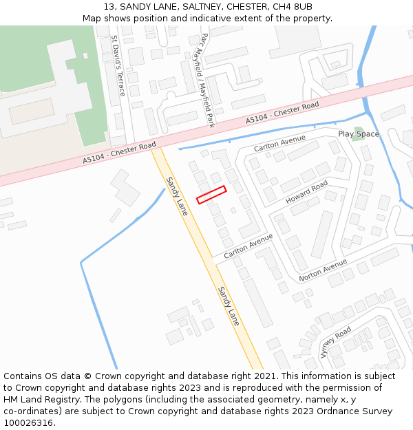 13, SANDY LANE, SALTNEY, CHESTER, CH4 8UB: Location map and indicative extent of plot