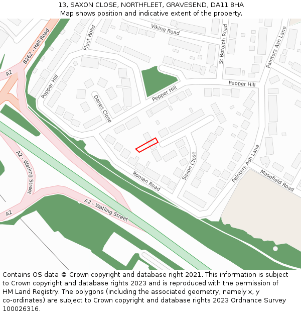 13, SAXON CLOSE, NORTHFLEET, GRAVESEND, DA11 8HA: Location map and indicative extent of plot