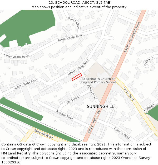 13, SCHOOL ROAD, ASCOT, SL5 7AE: Location map and indicative extent of plot