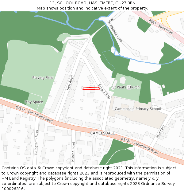 13, SCHOOL ROAD, HASLEMERE, GU27 3RN: Location map and indicative extent of plot