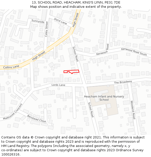 13, SCHOOL ROAD, HEACHAM, KING'S LYNN, PE31 7DE: Location map and indicative extent of plot