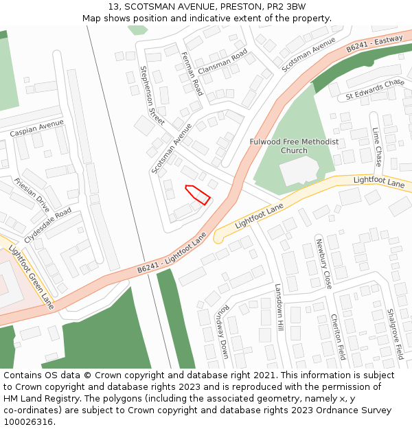 13, SCOTSMAN AVENUE, PRESTON, PR2 3BW: Location map and indicative extent of plot