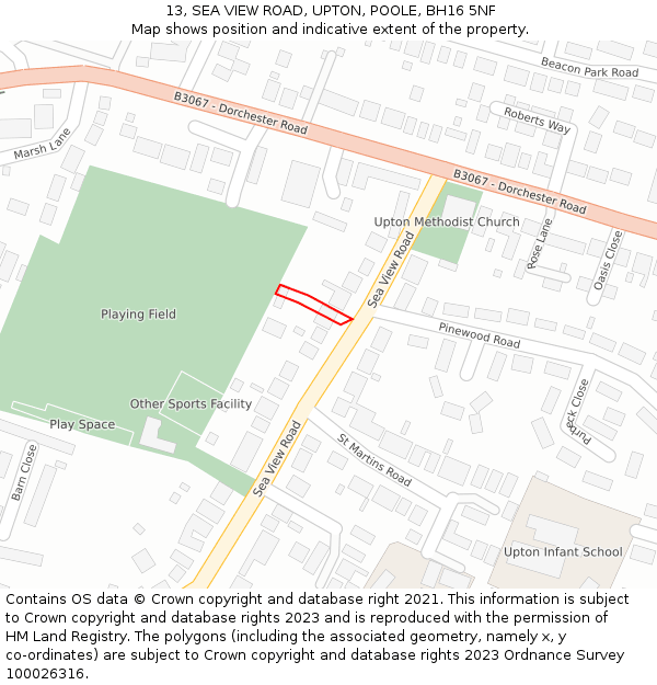 13, SEA VIEW ROAD, UPTON, POOLE, BH16 5NF: Location map and indicative extent of plot