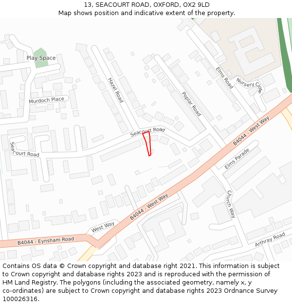 13, SEACOURT ROAD, OXFORD, OX2 9LD: Location map and indicative extent of plot