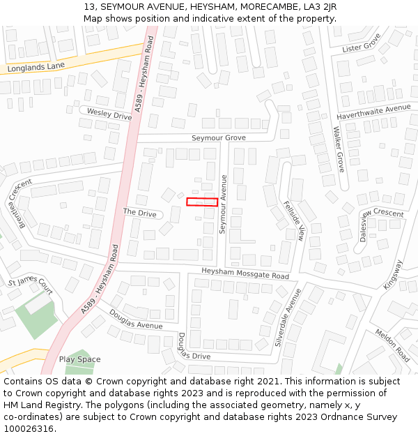 13, SEYMOUR AVENUE, HEYSHAM, MORECAMBE, LA3 2JR: Location map and indicative extent of plot