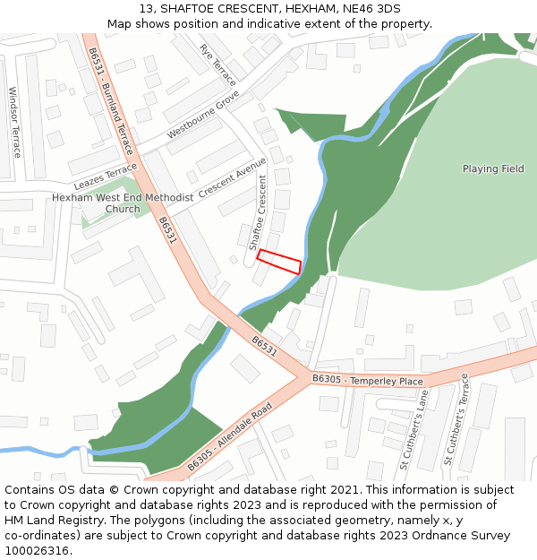 13, SHAFTOE CRESCENT, HEXHAM, NE46 3DS: Location map and indicative extent of plot