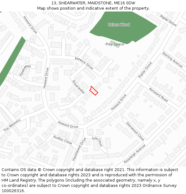 13, SHEARWATER, MAIDSTONE, ME16 0DW: Location map and indicative extent of plot