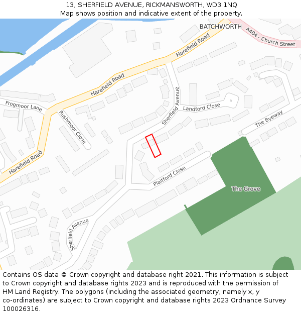 13, SHERFIELD AVENUE, RICKMANSWORTH, WD3 1NQ: Location map and indicative extent of plot