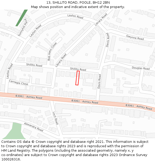 13, SHILLITO ROAD, POOLE, BH12 2BN: Location map and indicative extent of plot