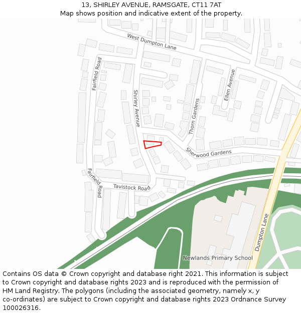 13, SHIRLEY AVENUE, RAMSGATE, CT11 7AT: Location map and indicative extent of plot