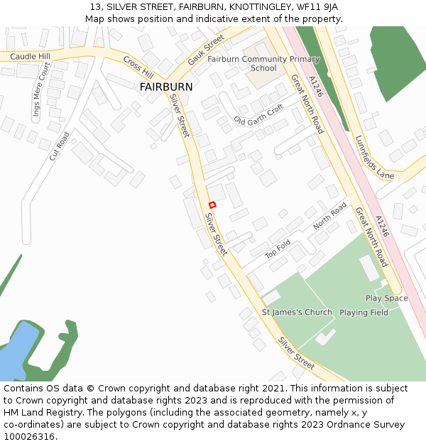 13, SILVER STREET, FAIRBURN, KNOTTINGLEY, WF11 9JA: Location map and indicative extent of plot