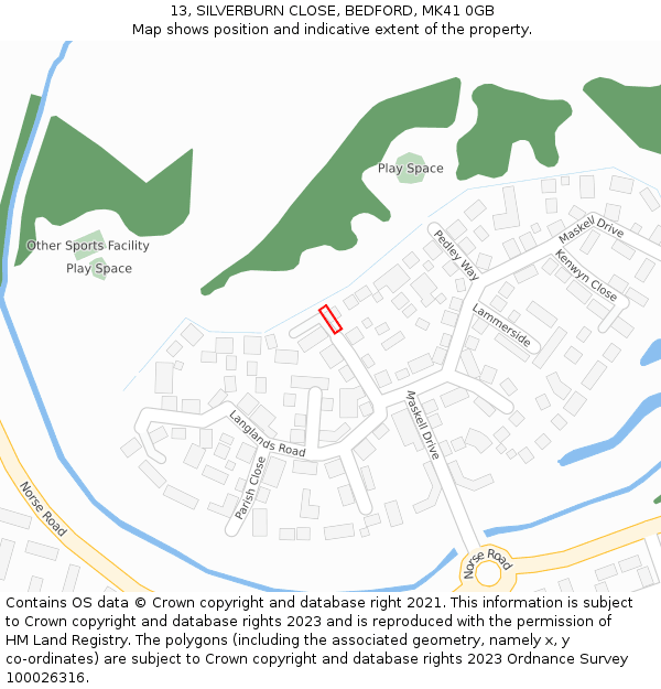 13, SILVERBURN CLOSE, BEDFORD, MK41 0GB: Location map and indicative extent of plot