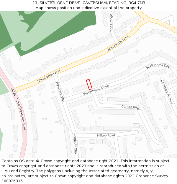 13, SILVERTHORNE DRIVE, CAVERSHAM, READING, RG4 7NR: Location map and indicative extent of plot