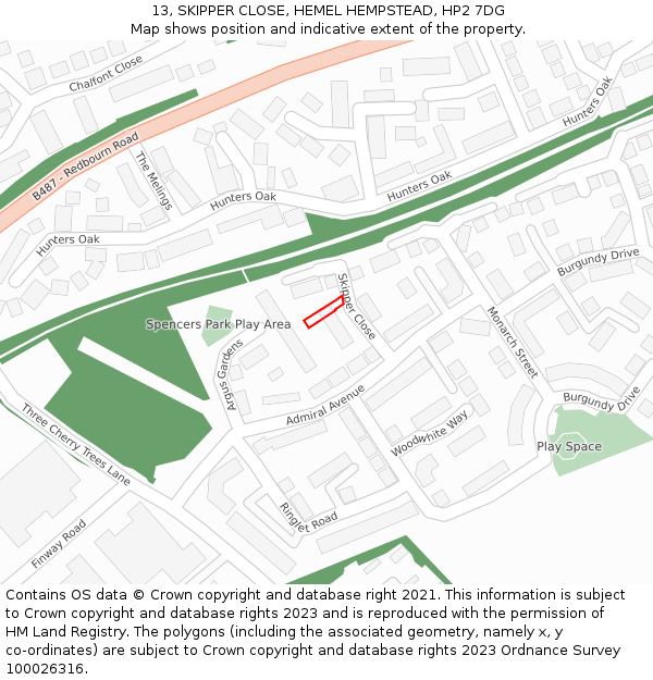 13, SKIPPER CLOSE, HEMEL HEMPSTEAD, HP2 7DG: Location map and indicative extent of plot