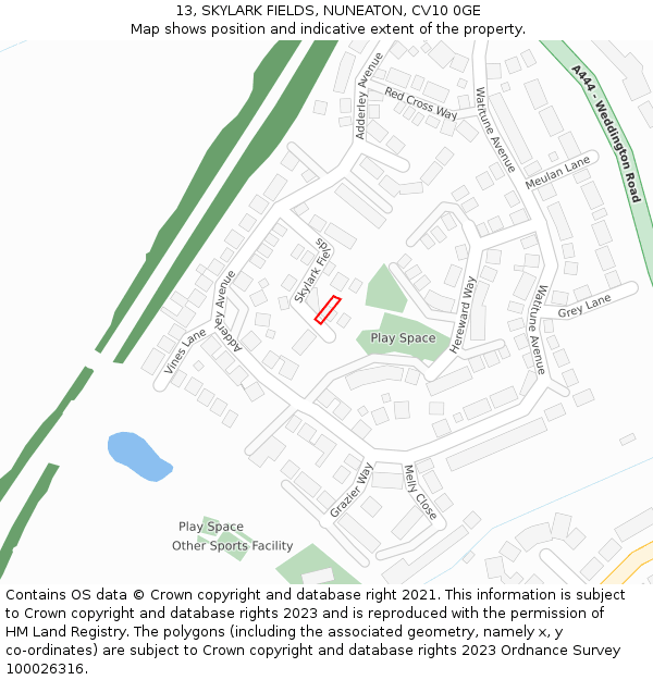 13, SKYLARK FIELDS, NUNEATON, CV10 0GE: Location map and indicative extent of plot