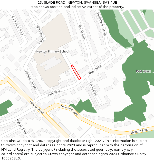 13, SLADE ROAD, NEWTON, SWANSEA, SA3 4UE: Location map and indicative extent of plot