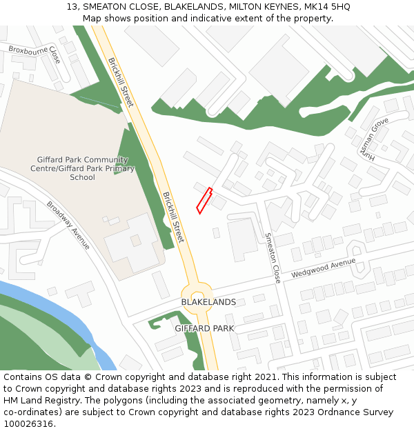 13, SMEATON CLOSE, BLAKELANDS, MILTON KEYNES, MK14 5HQ: Location map and indicative extent of plot