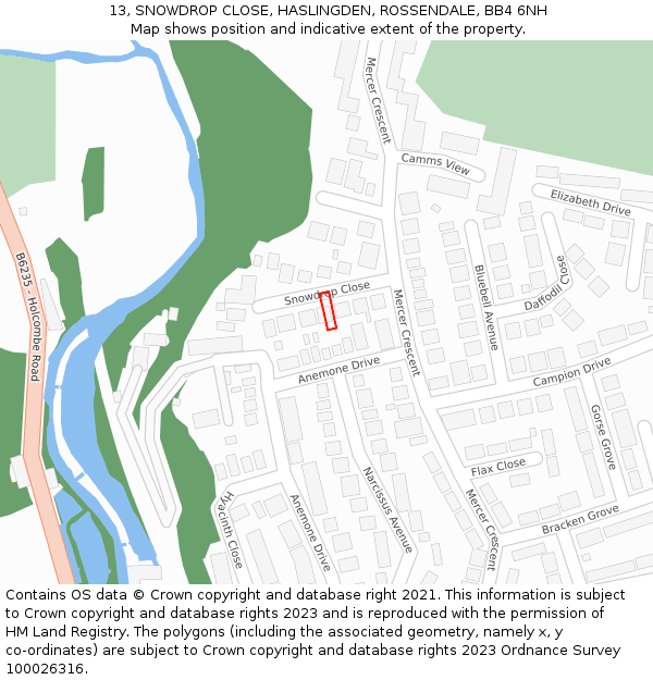 13, SNOWDROP CLOSE, HASLINGDEN, ROSSENDALE, BB4 6NH: Location map and indicative extent of plot