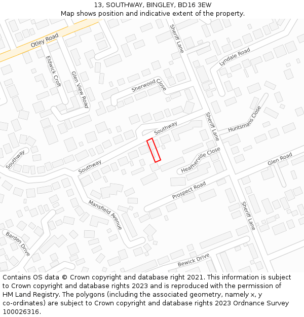 13, SOUTHWAY, BINGLEY, BD16 3EW: Location map and indicative extent of plot