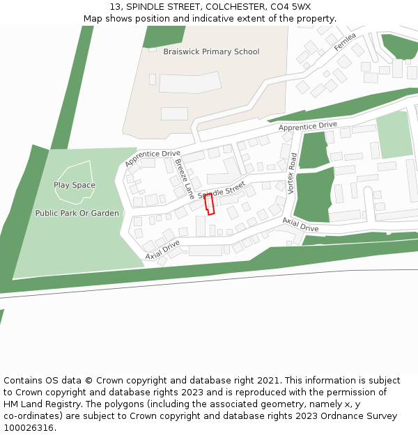 13, SPINDLE STREET, COLCHESTER, CO4 5WX: Location map and indicative extent of plot