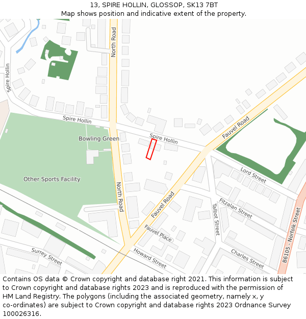 13, SPIRE HOLLIN, GLOSSOP, SK13 7BT: Location map and indicative extent of plot