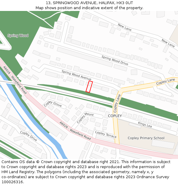 13, SPRINGWOOD AVENUE, HALIFAX, HX3 0UT: Location map and indicative extent of plot