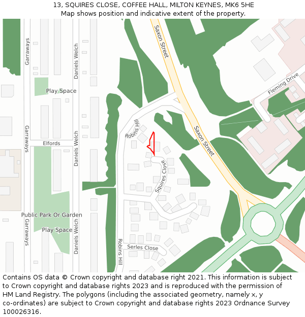 13, SQUIRES CLOSE, COFFEE HALL, MILTON KEYNES, MK6 5HE: Location map and indicative extent of plot