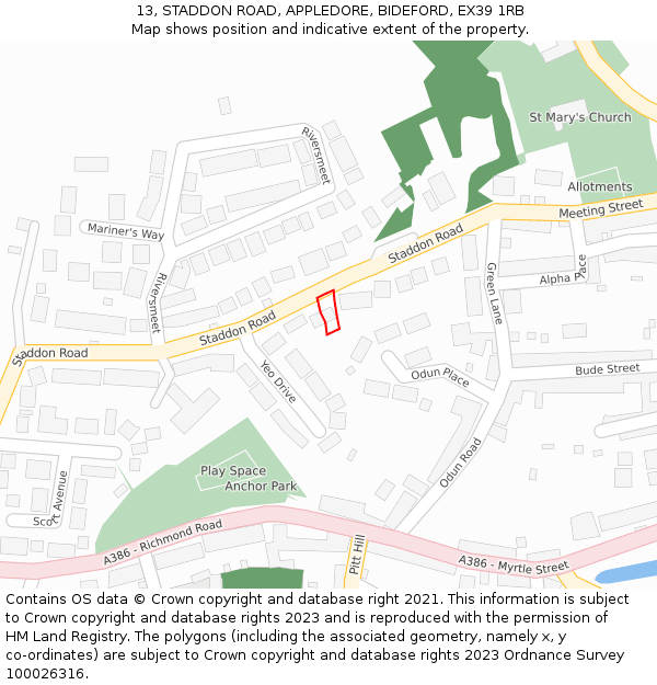 13, STADDON ROAD, APPLEDORE, BIDEFORD, EX39 1RB: Location map and indicative extent of plot