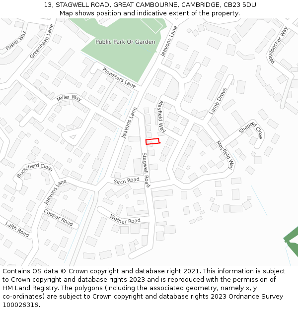 13, STAGWELL ROAD, GREAT CAMBOURNE, CAMBRIDGE, CB23 5DU: Location map and indicative extent of plot