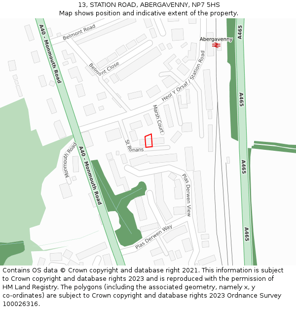 13, STATION ROAD, ABERGAVENNY, NP7 5HS: Location map and indicative extent of plot