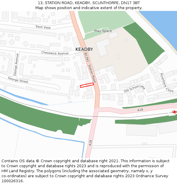 13, STATION ROAD, KEADBY, SCUNTHORPE, DN17 3BT: Location map and indicative extent of plot