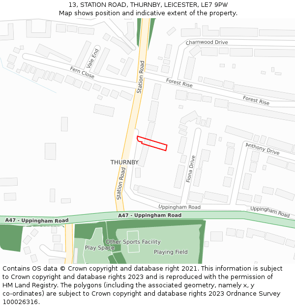 13, STATION ROAD, THURNBY, LEICESTER, LE7 9PW: Location map and indicative extent of plot