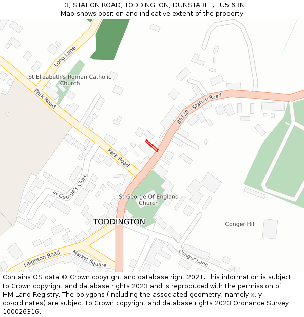 13, STATION ROAD, TODDINGTON, DUNSTABLE, LU5 6BN: Location map and indicative extent of plot