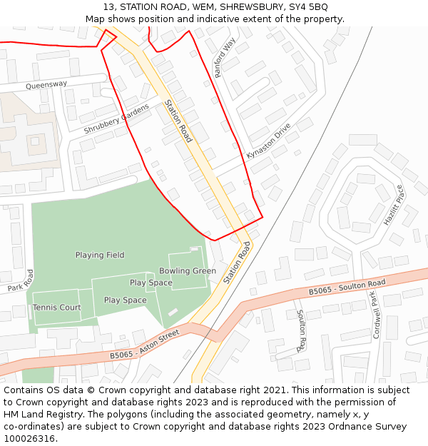 13, STATION ROAD, WEM, SHREWSBURY, SY4 5BQ: Location map and indicative extent of plot