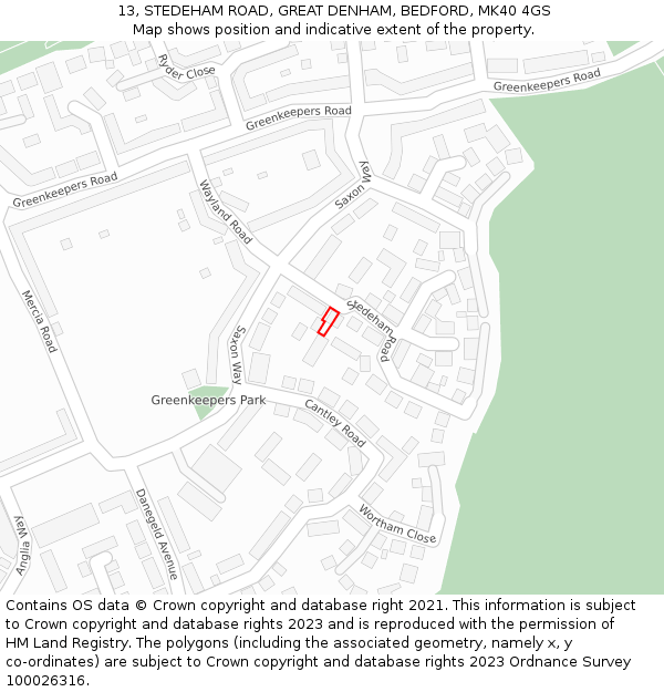 13, STEDEHAM ROAD, GREAT DENHAM, BEDFORD, MK40 4GS: Location map and indicative extent of plot