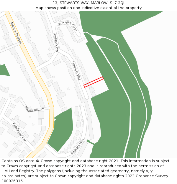 13, STEWARTS WAY, MARLOW, SL7 3QL: Location map and indicative extent of plot