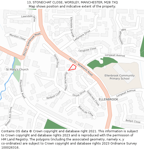 13, STONECHAT CLOSE, WORSLEY, MANCHESTER, M28 7XQ: Location map and indicative extent of plot