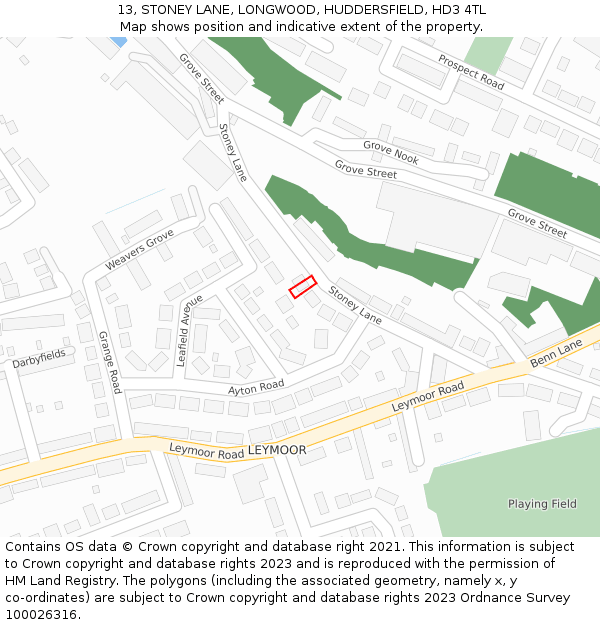 13, STONEY LANE, LONGWOOD, HUDDERSFIELD, HD3 4TL: Location map and indicative extent of plot