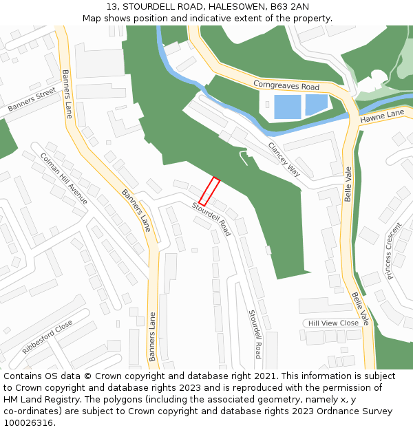 13, STOURDELL ROAD, HALESOWEN, B63 2AN: Location map and indicative extent of plot