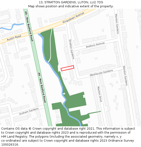13, STRATTON GARDENS, LUTON, LU2 7DS: Location map and indicative extent of plot