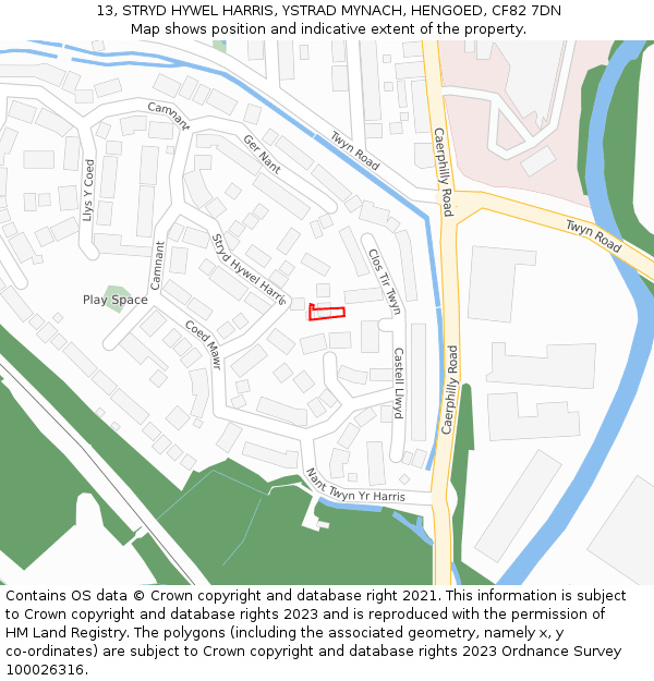 13, STRYD HYWEL HARRIS, YSTRAD MYNACH, HENGOED, CF82 7DN: Location map and indicative extent of plot