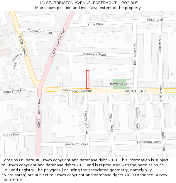 13, STUBBINGTON AVENUE, PORTSMOUTH, PO2 0HP: Location map and indicative extent of plot