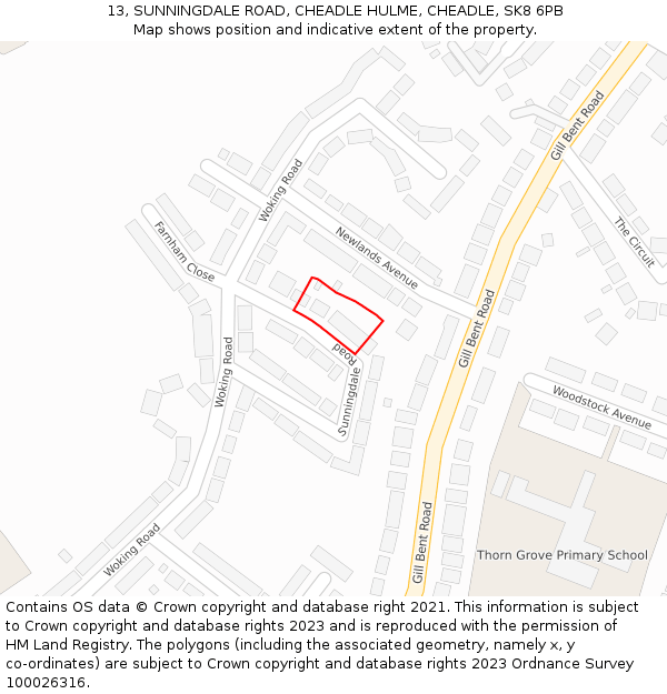 13, SUNNINGDALE ROAD, CHEADLE HULME, CHEADLE, SK8 6PB: Location map and indicative extent of plot