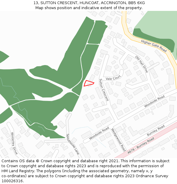 13, SUTTON CRESCENT, HUNCOAT, ACCRINGTON, BB5 6XG: Location map and indicative extent of plot