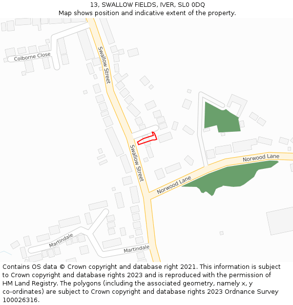 13, SWALLOW FIELDS, IVER, SL0 0DQ: Location map and indicative extent of plot