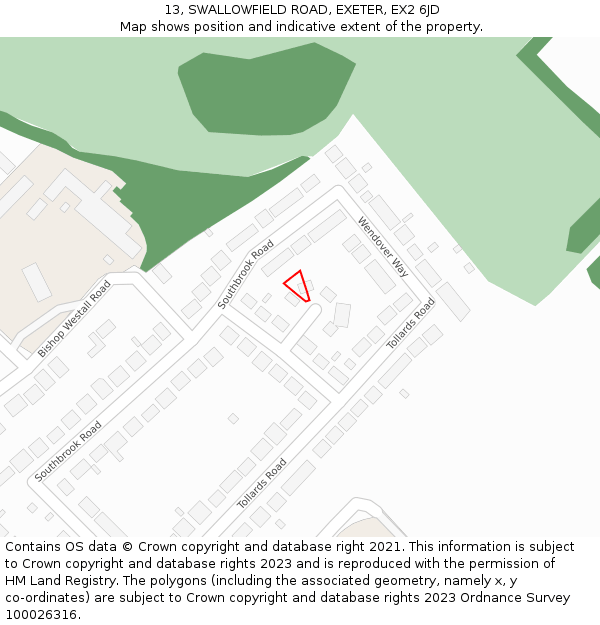 13, SWALLOWFIELD ROAD, EXETER, EX2 6JD: Location map and indicative extent of plot