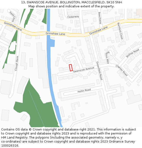 13, SWANSCOE AVENUE, BOLLINGTON, MACCLESFIELD, SK10 5NH: Location map and indicative extent of plot