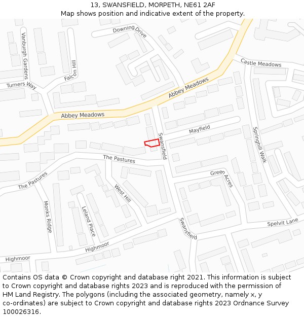 13, SWANSFIELD, MORPETH, NE61 2AF: Location map and indicative extent of plot